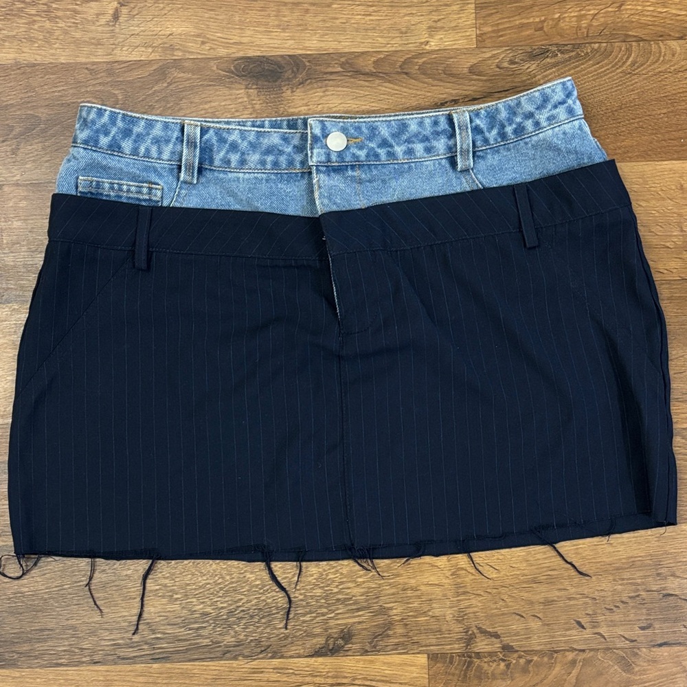 Fashion Nova Two-Tone Denim and Black Mini Skirt